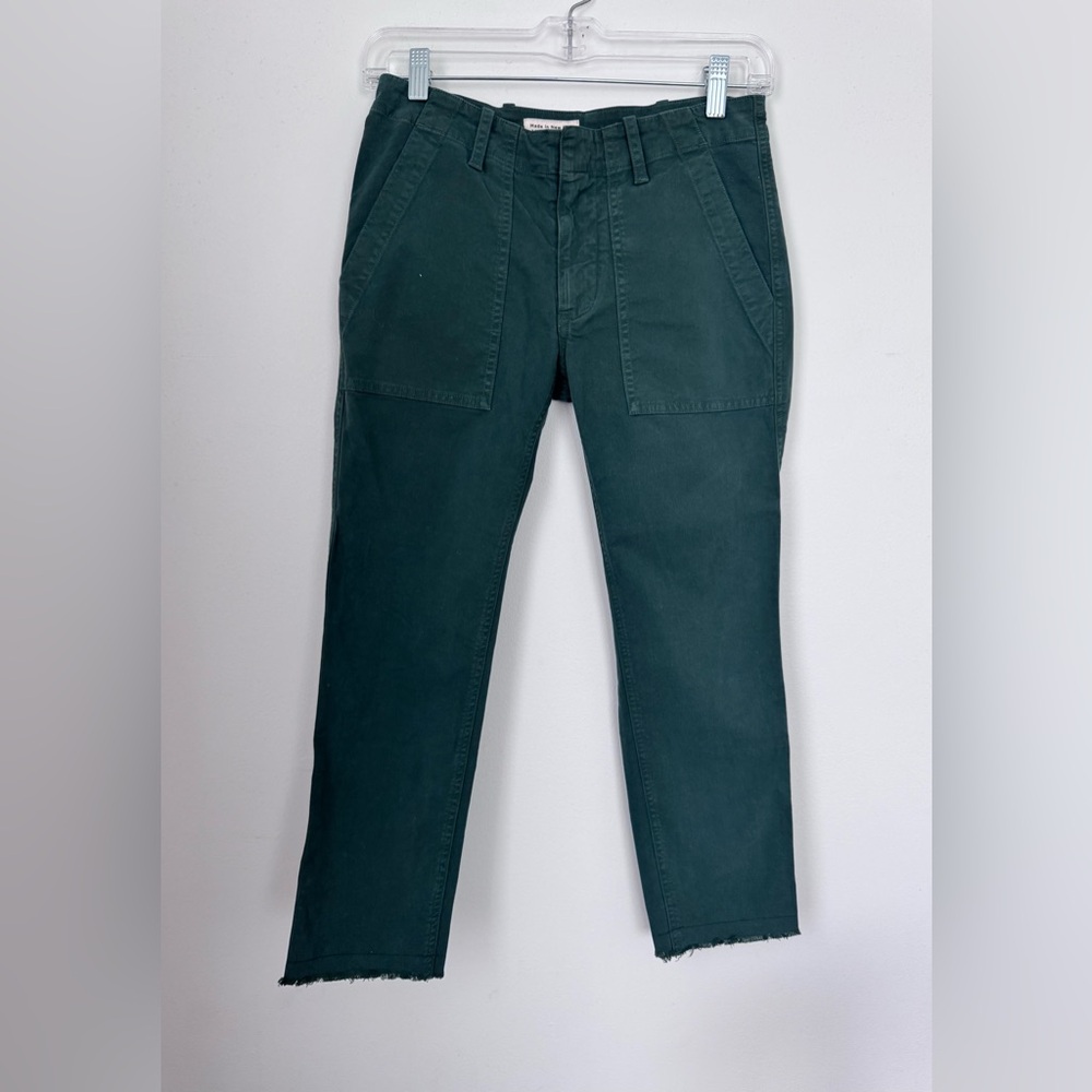 Nili Lotan Women's Dark Green cropped gray edge pant - straight leg - 00